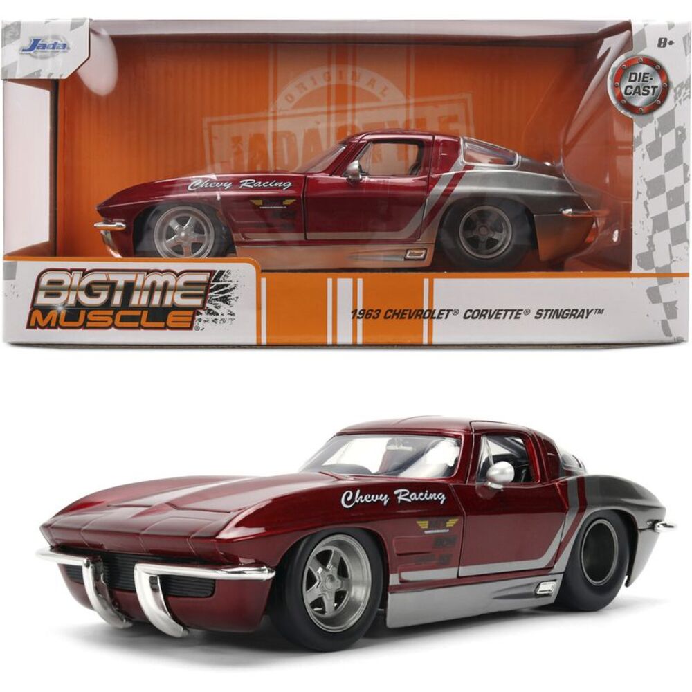 Big Time Muscle - 1:24 1963 Chevy Corvettte Candy Red:Grey Die-Cast Car